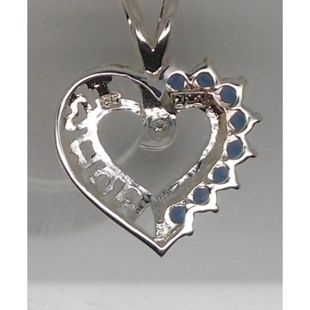 Vintage 1990's Beautiful Sterling Silver I Love Mom Necklace Pendant Sapphire CZ
